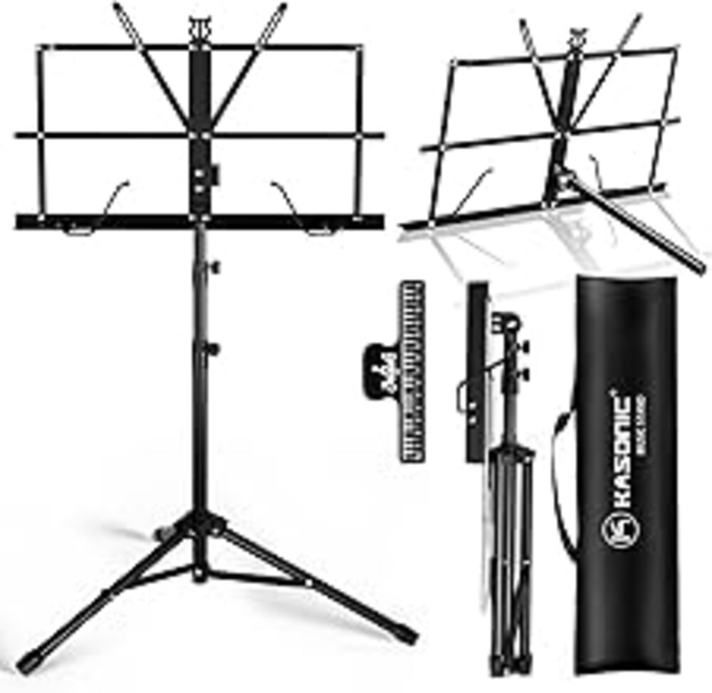 K KASONIC Music Stand, 2 in 1 Dual-Use Folding Sheet Music Stand & Desktop Book Stand, Portable Lightweight with Music Sheet Clip Holder Carrying Bag