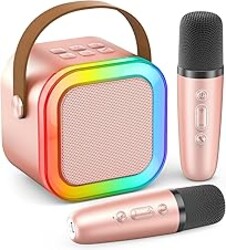 Mini Karaoke Machine for Kids Adults, 2026 TOP Birthday Gifts for Girls 3,4,5,6,7,8+Year Old Toddler Toys, Portable Bluetooth Speaker with 2 Wireless Karaoke Microphones Player Home Party(Rose Gold)