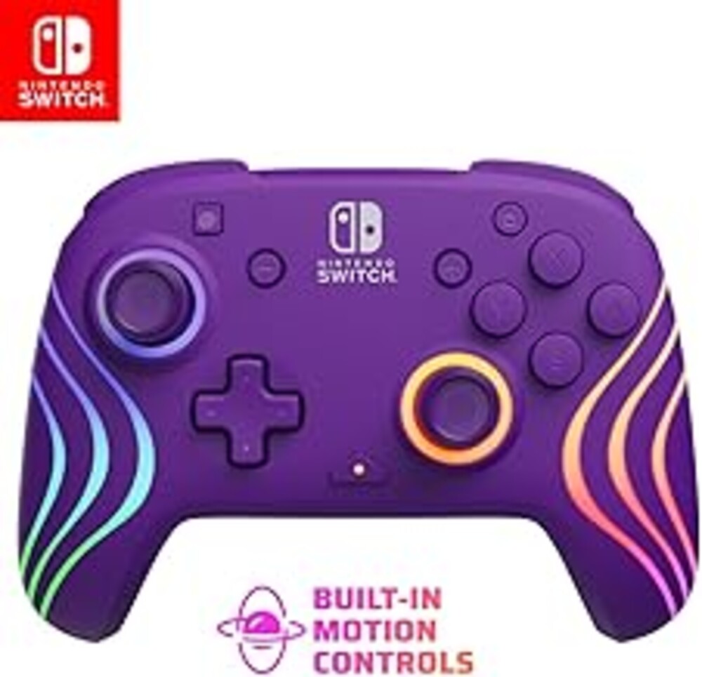 PDP Gaming Afterglow Wave Wireless Nintendo Switch Pro Controller - Officially Licensed, Nintendo Switch 2, Switch Lite/OLED, RGB LED Customization, App Controls, Rechargeable Battery Power - Purple