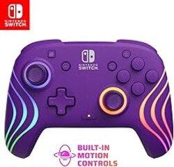 PDP Gaming Afterglow Wave Wireless Nintendo Switch Pro Controller - Officially Licensed, Nintendo Switch 2, Switch Lite/OLED, RGB LED Customization, App Controls, Rechargeable Battery Power - Purple