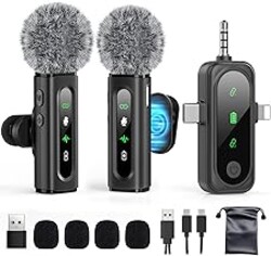 GoorDik Wireless Lavalier Microphone for iPhone, Android, USB C, PC, Camera Video Recording 4 in 1 Clip-on Mics with Rotatable Clip&Denoise Recording, for Vlog Tiktok YouTube Podcast Content Creator