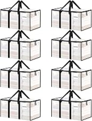 8 Pack Extra Large Heavy Duty Moving Bags, Clear Storage Bins with Lids, Reinforced Handles & Heavy-Duty Zippers Moving Boxes Storage Bags Totes for Clothes Packing, Dorms, College Supplies, Clear