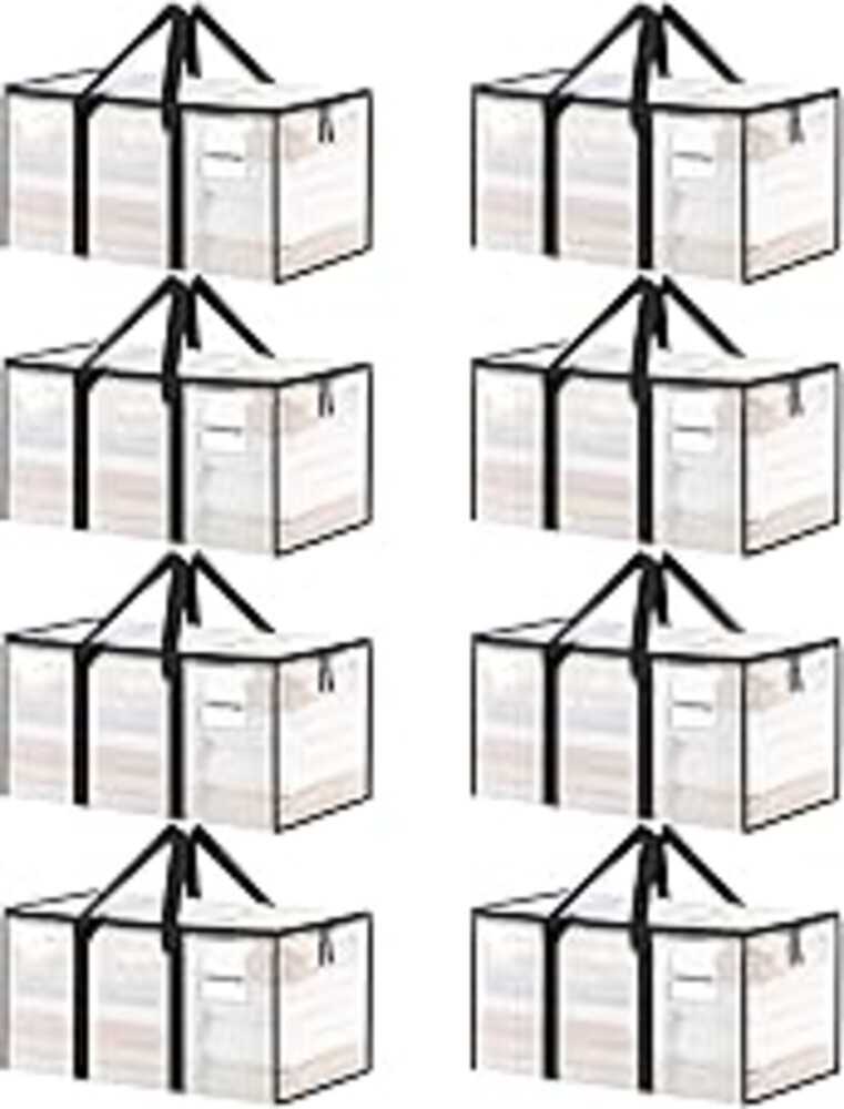 8 Pack Extra Large Heavy Duty Moving Bags, Clear Storage Bins with Lids, Reinforced Handles & Heavy-Duty Zippers Moving Boxes Storage Bags Totes for Clothes Packing, Dorms, College Supplies, Clear