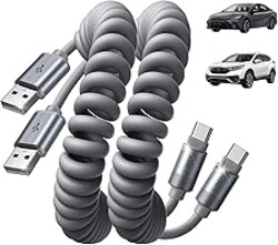 LISEN Coiled USB C Cable, Durable Short USB A to USB C Cable 2 Pack for Android Auto & CarPlay Cable, Short Type C Retractable Car Charger Cord for iPhone 17/16/15 Samsung Galaxy S25/S24 A15, Gray 4FT