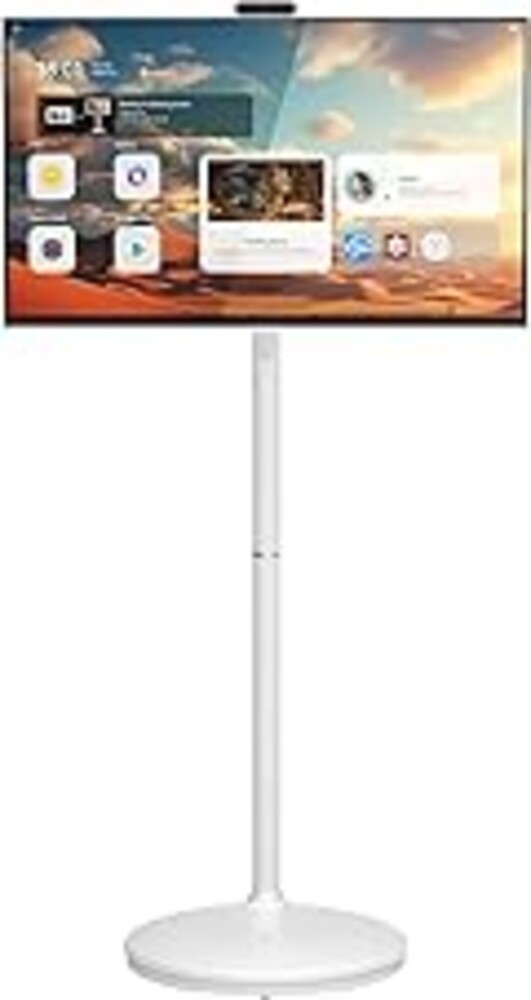 Cugima 32" 2K Smart Portable TV, Rolling TV on Wheels, Anti-Glare Touchscreen Monitor, Rechargeable Battery, Full Swivel Rotation, 20W Speakers, Snap-on Camera