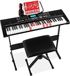 Best Choice Products 61-Key Beginners Complete Electronic Keyboard Piano Set w/Lighted Keys, LCD Screen, Headphones, Stand, Bench, Teaching Modes, Note Stickers, Built-In Speakers - Black