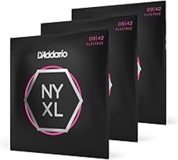 D'Addario Electric Guitar Strings, NYXL Nickel Plated, NYXL0942-3P, Super Light 09-42, 6-String Set, Pack of 3