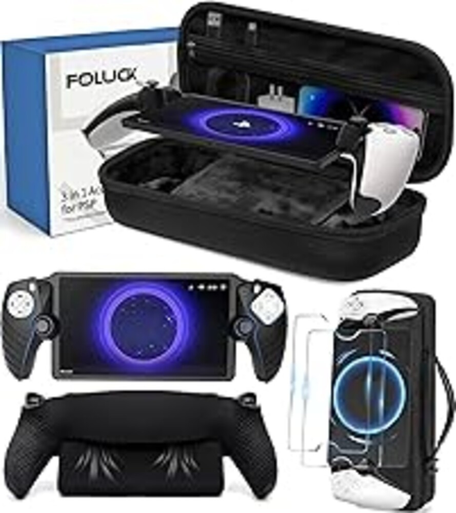 Foluck 3 in 1 Carrying Case for PlayStation Portal Remote Player, EVA Hard Case for PS5 Portal with Soft Silicone Protective Cover Skin Case, 2 Screen Protector, PS5 Portal Console Accessoris Bundle