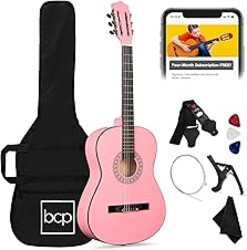 Best Choice Products 38in Beginner All Wood Acoustic Guitar Starter Kit w/Gig Bag, 6 Picks, Nylon Strings, Strap w/Pick Holder - Pink
