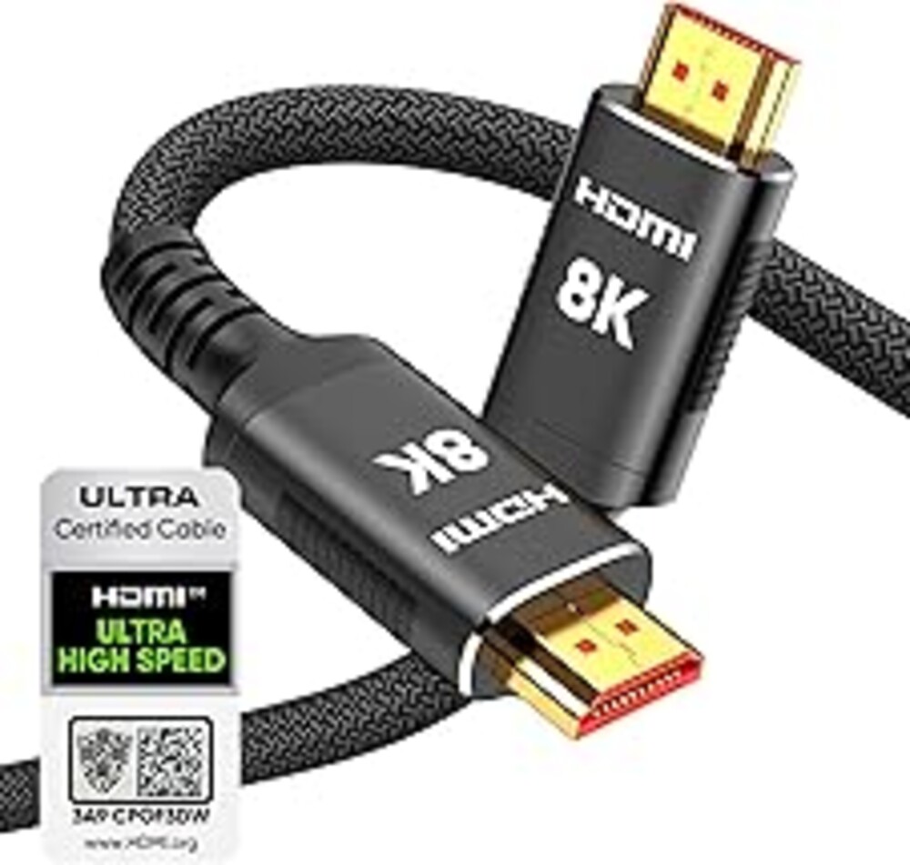 Snowkids 8K Certified HDMI 2.1 Cable 10 ft, Non-Slip Nylon Braided, 48Gbps Ultra High-Speed HDMI Cables Cord, 10K 8K@60Hz, 4K@120Hz Compatible for TV/PS-5/X-box/Projector/Sound System & More