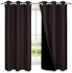 NICETOWN 100% Blackout Short Curtains with Black Liners, 2 Panels, 37" W by 63" L, Toffee Brown, Solid Thermal Insulated Full Blackout 2-Layer Lined Drapes, Energy Efficiency Window Drapes for Bedroom