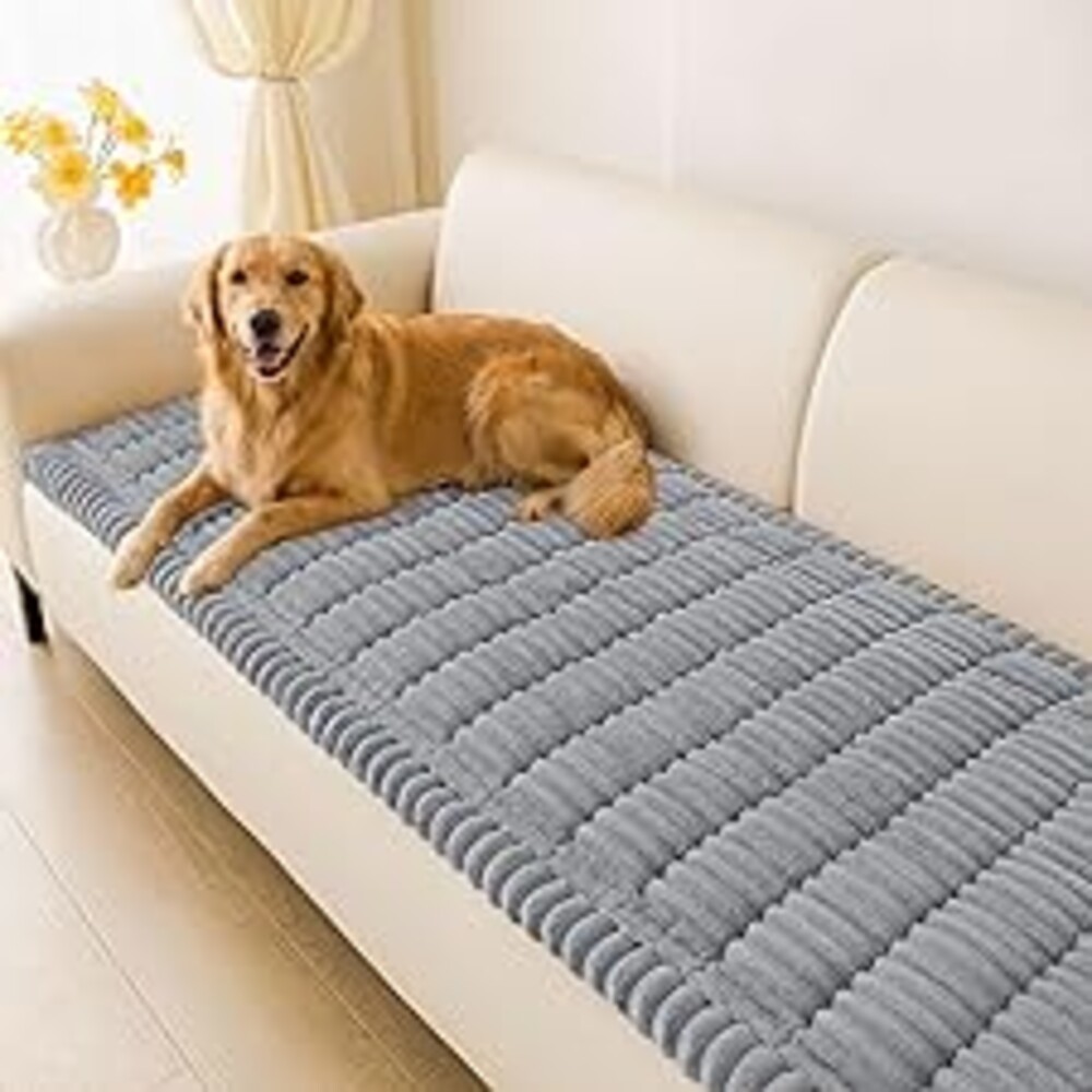 hyha Couch Covers for Dogs Washable, Non Slip Plush Dog Sofa Protectors, Fuzzy Pet Couch Covers for 3 Cushion Sofa Pet Friendly (Grey, 27.6" x 59")