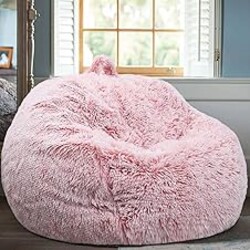 Fluffy Stuffed Animal Storage Bean Bag Chair Cover (No Filler), Faux Fur Comfy Bean Bag Cover for Organizing Plush Toys or Textile, for Adults Teens Kids Girls,Dusty Pink