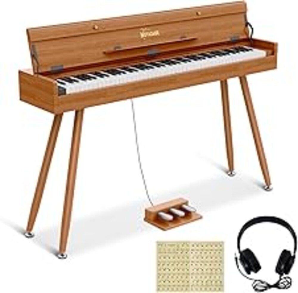 NOVATAGE 88 Key Digital Piano Keyboard for Beginners, Fully Weighted Wooden Electric Piano with Triple Pedal, Headphone, Supports MIDI Connecting, French Dream Sound Source (Brown)