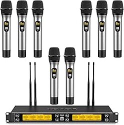TONOR Wireless Microphones System, 8 * 12 Channel Metal Professional UHF Cordless Dynamic Handheld Mics with Receiver for Home Karaoke, Meeting, Party, Church, Wedding, KTV, 90 m/295ft, TW-880 Silver
