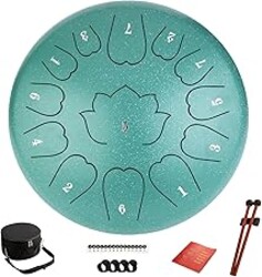 Steel Tongue Drum - 12-Inch 13-Notes Tongue Drum, C Major Outdoor Rain Drum with Music Book, Handpan Drums Mallets and Carry Bag (Green)