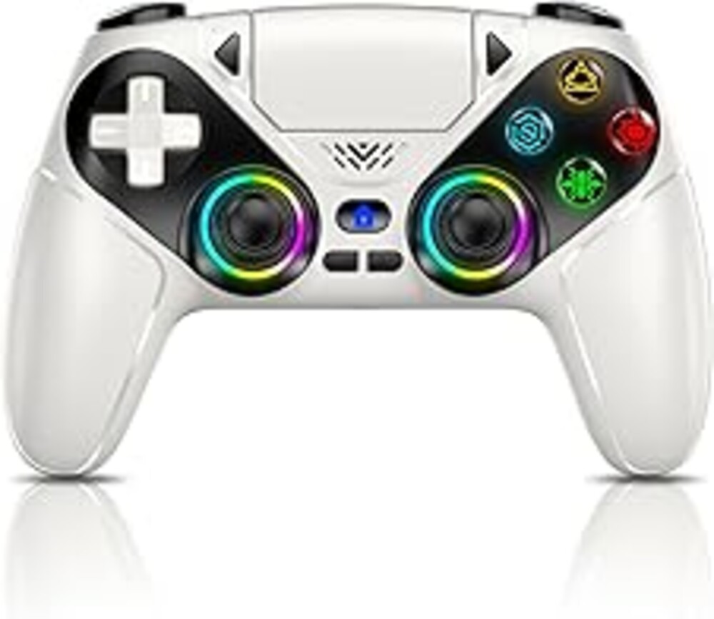 Gamrombo LED Wireless Controller for PS5, Compatible with PS5 Pro/Slim/PC, Dual Vibration, Macro/Turbo Function, 3.5mm Audio Jack, 6-Axis Motion Control Gamepad with Speaker(White)