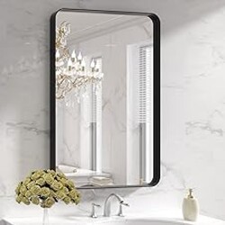LOAAO Black Metal Framed Bathroom Mirror for Wall, 24X36 Inch Rounded Rectangle Mirror, Matte Black Bathroom Vanity Mirror Farmhouse, Anti-Rust, Hangs Horizontally or Vertically
