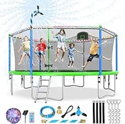 Lyromix Upgraded 10/12/14/15/16FT Trampoline with Light, Stakes, Sprinkler, Basketball Hoop and Net, Capacity for 4-6 Kids and Adults