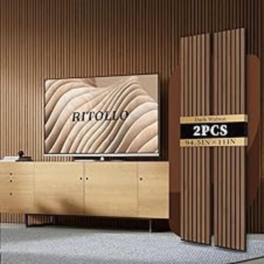 Ritollo Wood Panels for Wall 94.5"×11" Acoustic Panels for Interior Wall Decor, 3D Wood Slat Fluted Sound Absorbing Panel - Walnut 2 Pack