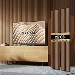 Ritollo Wood Panels for Wall 94.5"×11" Acoustic Panels for Interior Wall Decor, 3D Wood Slat Fluted Sound Absorbing Panel - Walnut 2 Pack