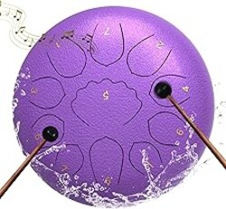 8 Inch Steel Tongue Drum 11 Notes A Major Handpan Drum Portable Rain Drum Outdoor Percussion Instrument with Mallets Finger Picks Carry Bag Music Book Beginner Yoga Meditation Gift