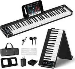 Rhymo Folding Piano Keyboard, 61 Keys Sensitive Electric Piano, Weighted Portable Electric Keyboards with Bluetooth MIDI, Digital Foldable Keyboard for Beginner (Black)
