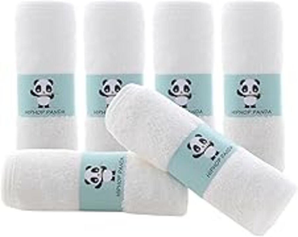 HIPHOP PANDA Baby Washcloths, Rayon Made from Bamboo - 2 Layer Ultra Soft Absorbent Newborn Bath Face Towel - Reusable Baby Wipes for Delicate Skin - White, 6 Pack