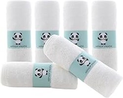 HIPHOP PANDA Baby Washcloths, Rayon Made from Bamboo - 2 Layer Ultra Soft Absorbent Newborn Bath Face Towel - Reusable Baby Wipes for Delicate Skin - White, 6 Pack