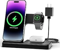 Wireless Charger iPhone Charging Station: 3 in 1 Charger Stand Multiple Devices for Apple - iPhone 17 16e 16 15 14 Pro Max 13 12 11 - Watch 11 10 9 8 7 6 5 4 3 2 SE and Ultra Series - Airpods 4 3 Pro