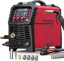 ARCCAPTAIN MIG Welder, 200Amp 6 in 1 Gas MIG/Gasless Flux Core MIG/Stick/Lift TIG/Spot welding/Spool Gun 110V/220V Aluminum Multi Process Welding Machine with LED Digital Display, Burn Back Adjustment