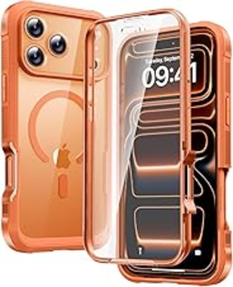 Diaclara Magnetic Designed for iPhone 17 Pro Max Case Full Body Bumper[Compatible with MagSafe] Military Drop Proof Cover with Built-in Touch Sensitive Anti-Scratch Screen Protector,Orange