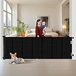 Miumoon 150 inch Retractable Baby Gates 42 inch Tall, Retractable Gate with Reinforced Strip Design to Prevent Crawling Through, 12 FT Extra Wide Retractable Dog Gate for Indoor/Outdoor