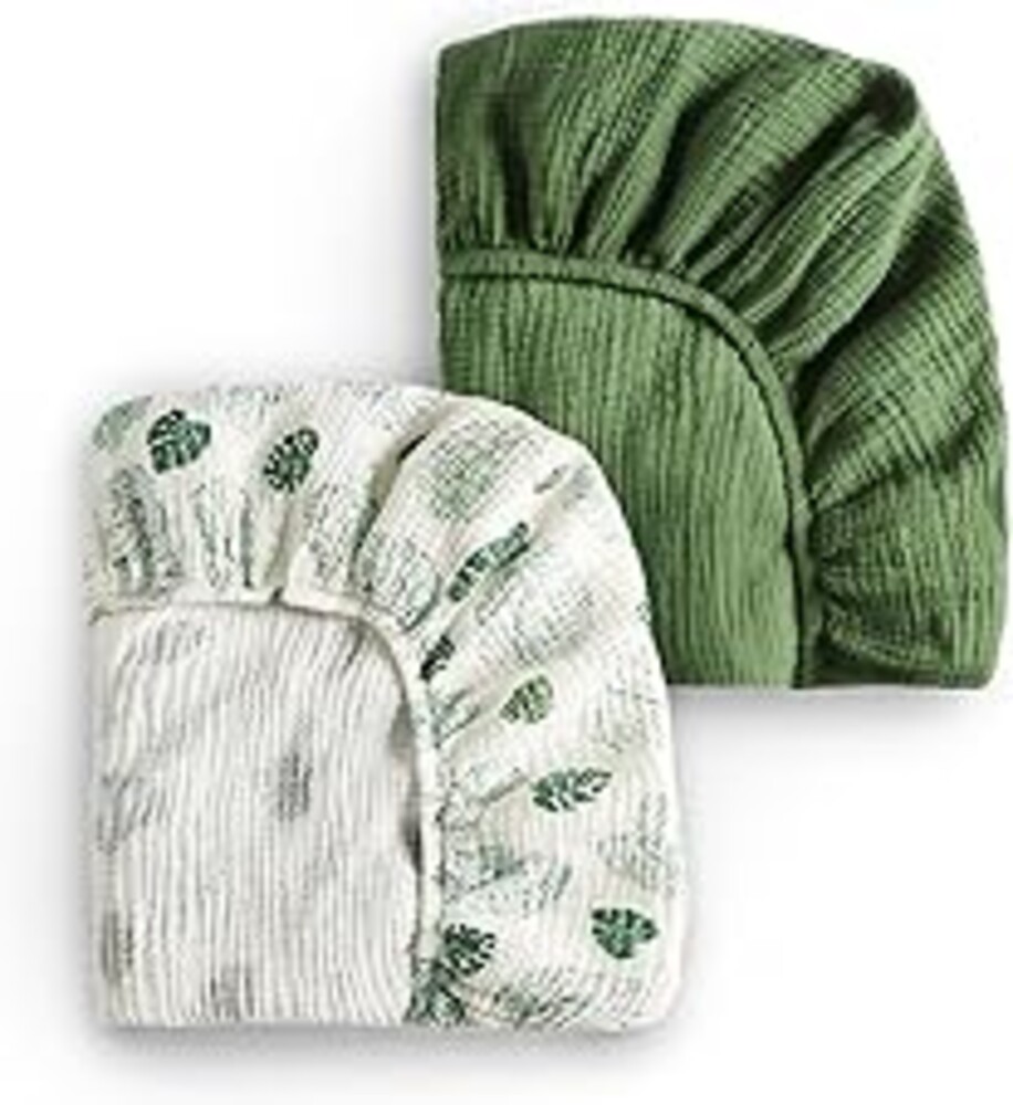 Blissful Diary Muslin Crib Sheets for Girl Boy, Boho Neutral Soft Cotton Baby Sheet for 52''x28'' Standard Crib Mattress, 2 Pack(Monstera&Dark Green)