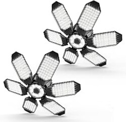 POLARPRA Garage Lights - 2Pack Super Bright 32000LM LED Garage Ceiling Light 6500K LED Shop Light w/ 6 Deformable Panels Screw in E26/E27 Socket Light Bulbs for Workshop Storage Warehouse Attic