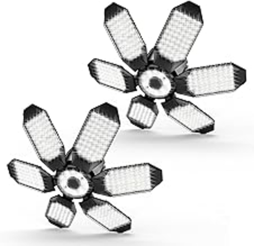 POLARPRA Garage Lights - 2Pack Super Bright 32000LM LED Garage Ceiling Light 6500K LED Shop Light w/ 6 Deformable Panels Screw in E26/E27 Socket Light Bulbs for Workshop Storage Warehouse Attic