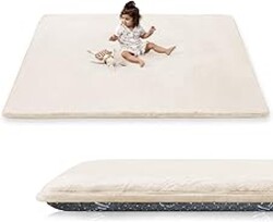 PAPAMAT 1.5" Super Thick Baby Play Mat for Floor, 79x118 Pro Soft Flannel Foam Mats for Toddler Infant Kids Crawling for Nursery Rug Playroom Living Room Waterproof Easy Care Non-Slip (Beige)