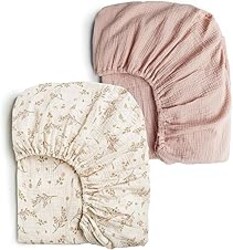 Konssy Muslin Crib Sheets for Girl Boy, 2 PCS Soft and Breathable Cotton Baby Sheets for Standard Crib Mattress, 52"x 28" (Floral, Pink)