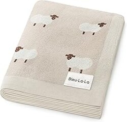 Bleu La La Baby Swaddle Blanket - 100% Luxury Cotton Knit Soft Cozy Lightweight Unisex Receiving Stroller Quilt Blanket for Shower Gift Registry for Newborns Infants Toddlers (Sheep - Khaki)