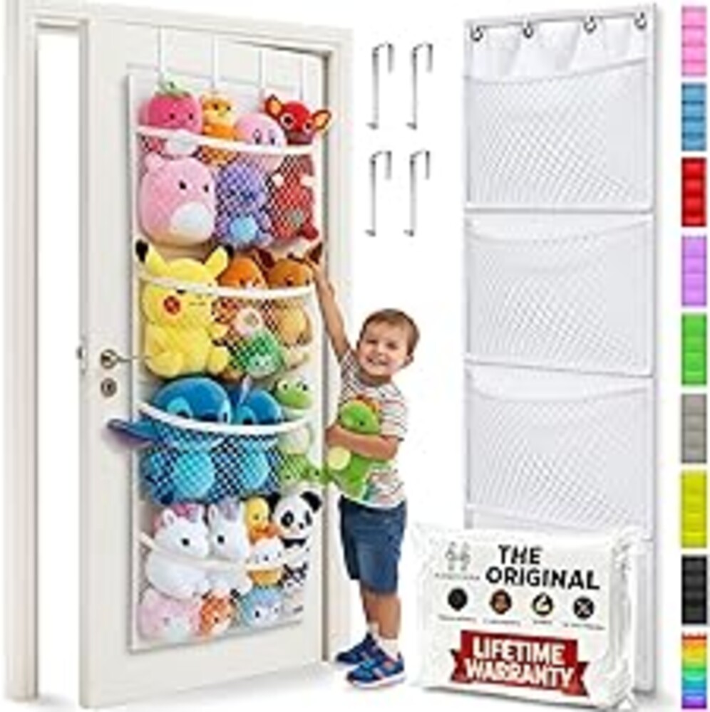 Honeyera The Original Stuffed Animal Storage (Patented) - Over Door Organizer for Stuffies, Baby Ideas Holder, Toy Plush Hammock Hanging Net Big Girls Toddler Large Bag Animals Stuffy Behind