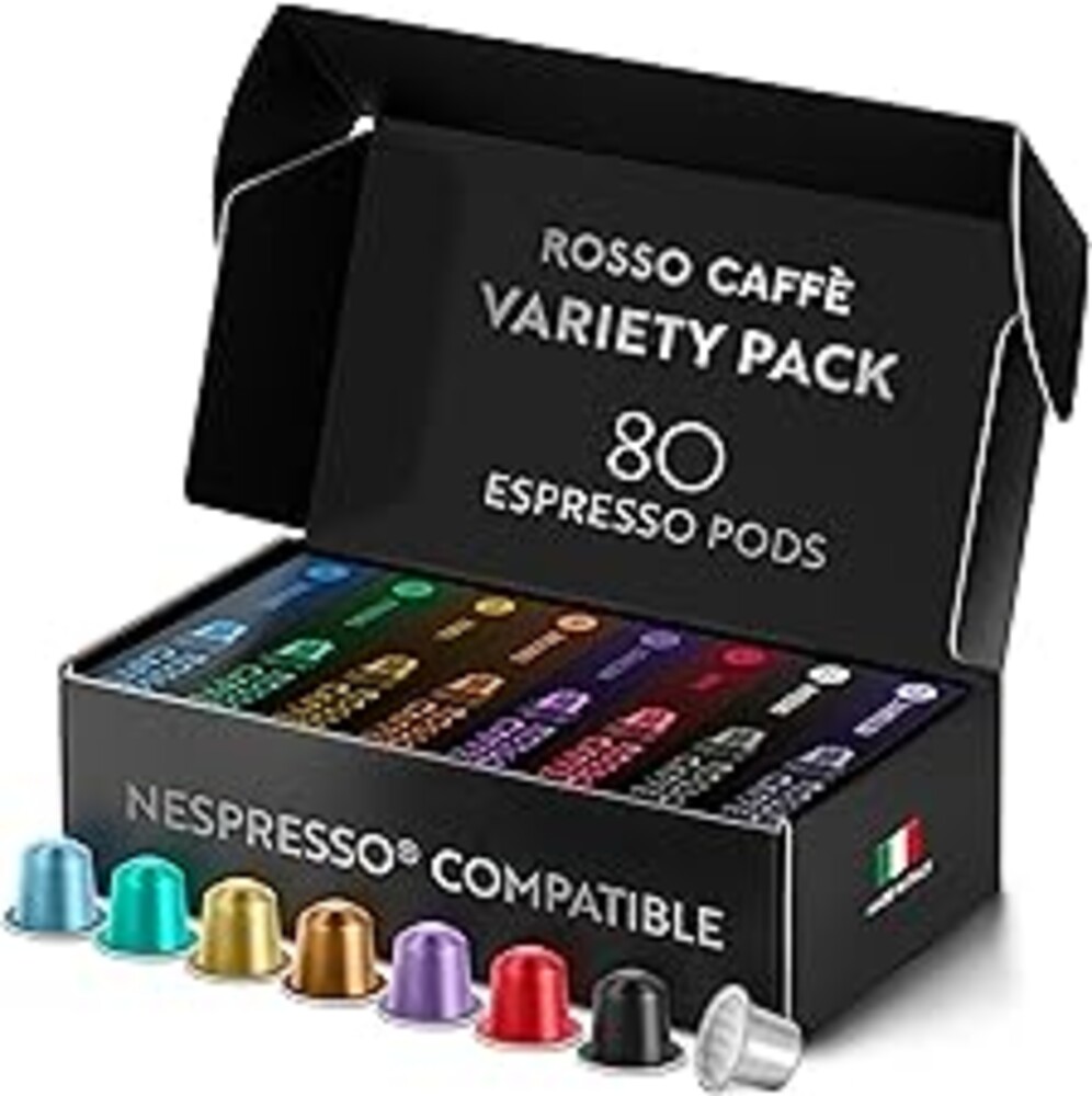 ROSSO CAFFÈ Espresso Coffee Pods for Nespresso Original Machines - 80 Capsules Variety Pack, 8 Signature Flavors, Medium to Dark Roast