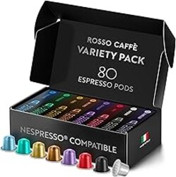 ROSSO CAFFÈ Espresso Coffee Pods for Nespresso Original Machines - 80 Capsules Variety Pack, 8 Signature Flavors, Medium to Dark Roast