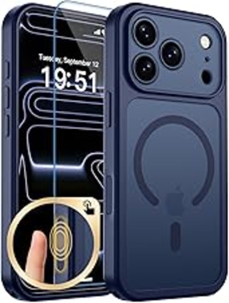 zapica Magnetic for iPhone 17 Pro Case, Upgraded [Camera Control Button] [Full Camera Protection] [with 1 Screen Protector] Translucent Matte Shockproof Protective Phone Cover, Deep Blue