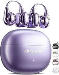 King Lucky Clip-On Earbuds Gen 3, Open-Ear Wireless Bluetooth 6.0 Headphones with Mic, Secure Fit for Small Ears & Glasses Wearers, 50H Playtime, ENC, IPX5 Waterproof Sport Ear Buds (Purple)