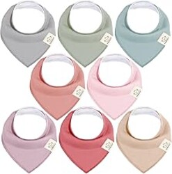 KeaBabies 8-Pack Organic Baby Bandana Bibs for Drooling and Teething - Super Absorbent Triangle Baby Drool Bibs for Girls, Boys, 100% Cotton Extra Soft for Newborn, Infant 0-36 Months (Muted Pastel)