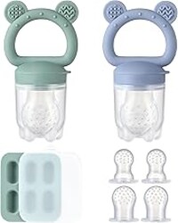2 Pack Silicone Baby Fruit Feeder with Mini Freezer Tray, Breastmilk Popsicle Molds for Baby Teething Relief, Fresh Food Feeder for Safe Infant Self Feeding, Extra Food Pouches