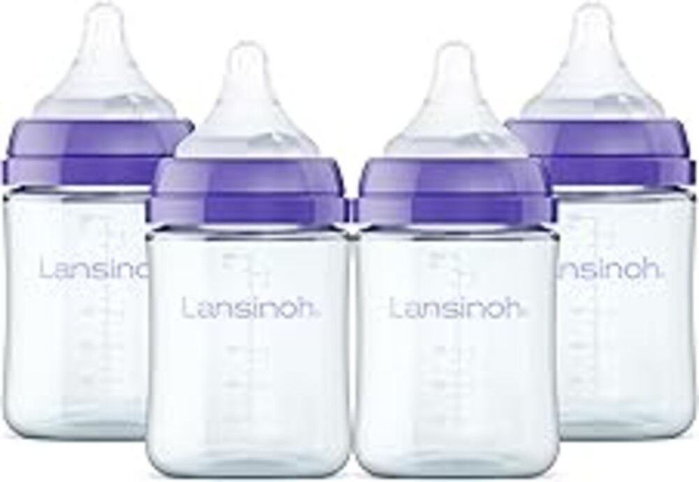 Lansinoh Anti-Colic Glass Baby Bottles, 5 Ounces, 4 Count Bottles for Feeding, Baby Essentials, Includes 4 Extra Slow Flow Nipples, Size XS