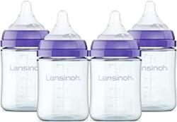 Lansinoh Anti-Colic Glass Baby Bottles, 5 Ounces, 4 Count Bottles for Feeding, Baby Essentials, Includes 4 Extra Slow Flow Nipples, Size XS