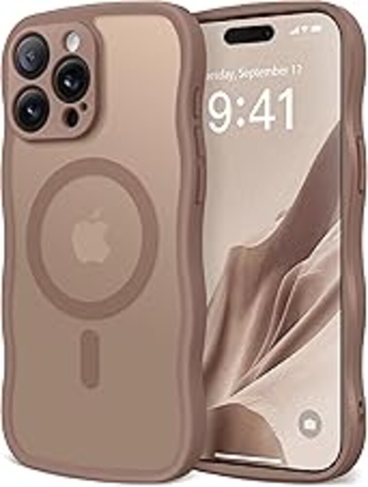 CAPRARO Cute for iPhone 15 Pro Case, Compatible with MagSafe, [Curly Wave Edge] [Full Camera Protection] [14 FT Drop Protection] Magnetic Phone Case for 15 Pro 6.1 Inch, Brown