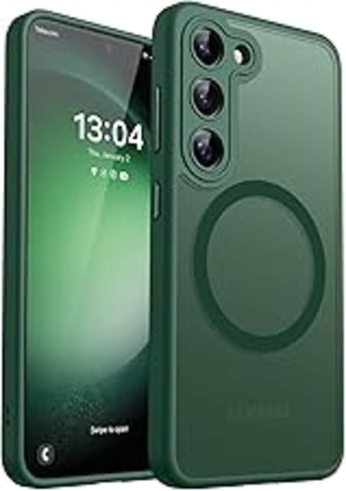 CANSHN Designed for Samsung Galaxy S23 Case [Full Camera Protection] [Compatible with MagSafe] Translucent Matte Shockproof Protective Phone Cover 6.1 Inch - Deep Green